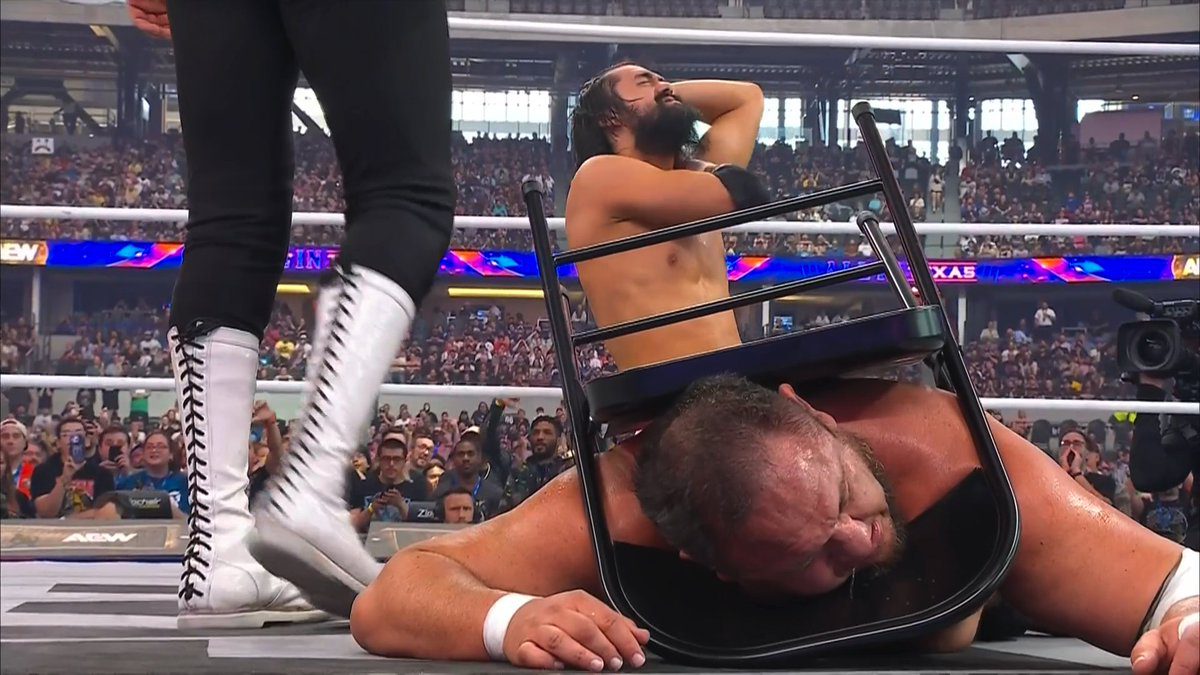 Samoa Joe Neck Attacked With A Steel Chair At AEW All In 2025