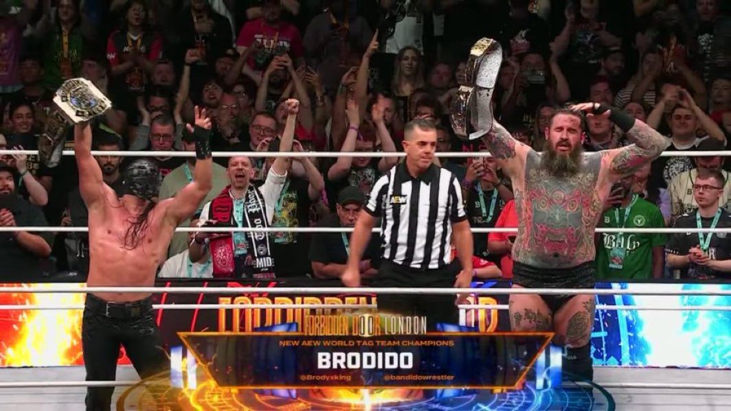 Brodido Bandido Brody King win AEW World Tag Team Championship Forbidden Door 2025