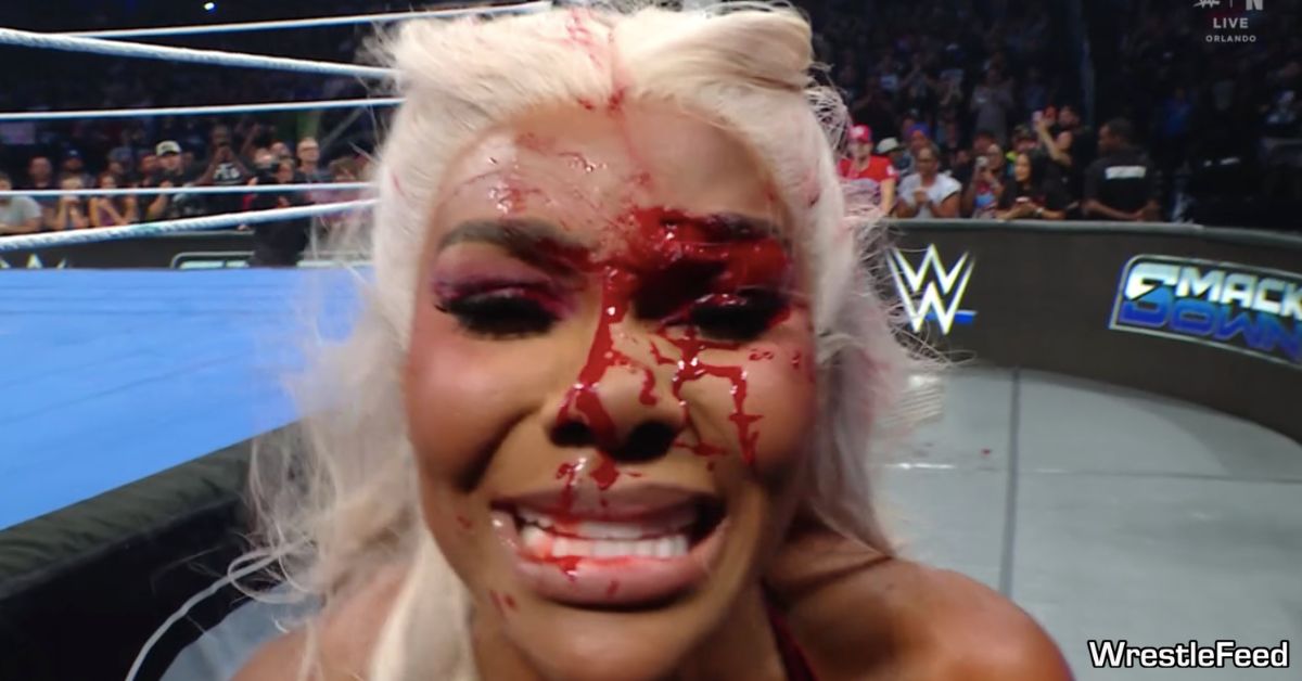 Jade Cargill Busted Open Bleeding Blood Crying Sad Angry Face WWE SmackDown September 26 2025 WrestleFeed App