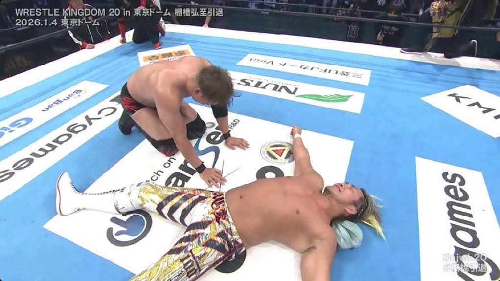 Kazuchika Okada retires Hiroshi Tanahashi NJPW Wrestle Kingdom 20