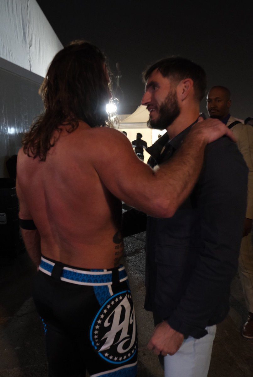 Johnny Gargano with AJ Styles after retirement WWE Royal Rumble 2026 backstage