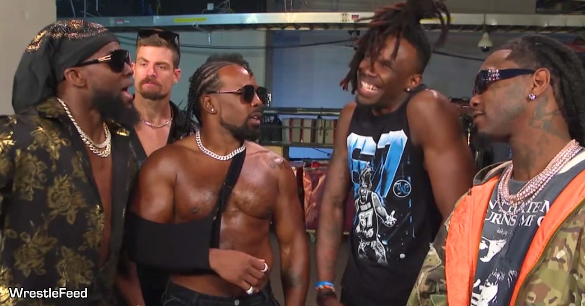 Kofi Kingston Grayson Waller Xavier Woods Arm In Sling New Day Je'Von Evans Offset Rapper WWE RAW February 23 2026 WrestleFeed App